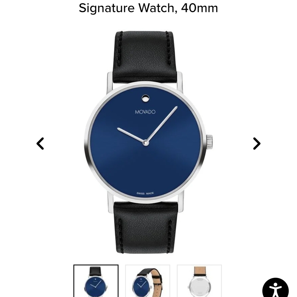 Movado Silver and Blue Dial Watch with Black Strap-BRAND NEW - Picture 3 of 11